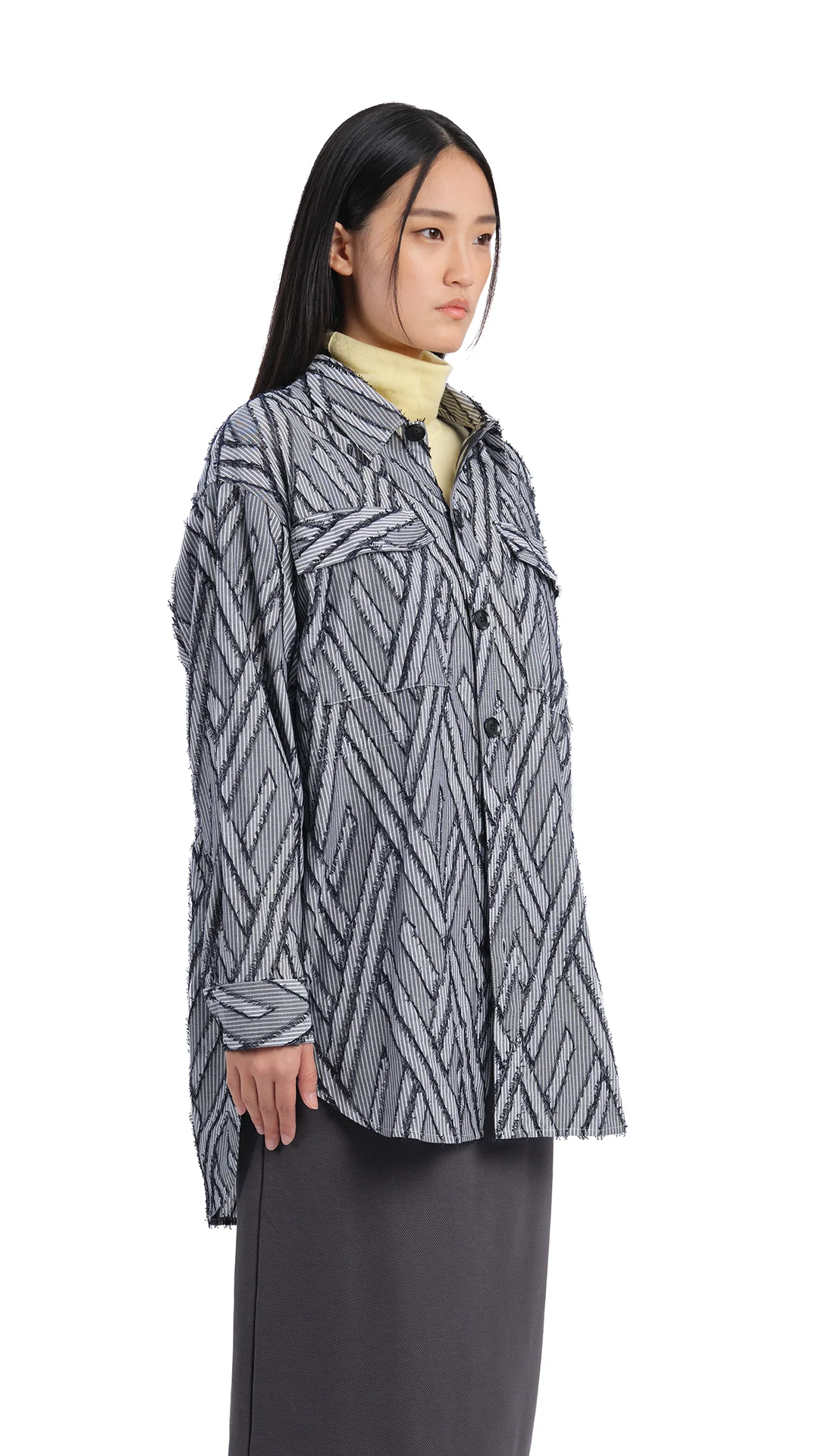 Dyed Cotton Cut Jacquard Shacket - Umamrii